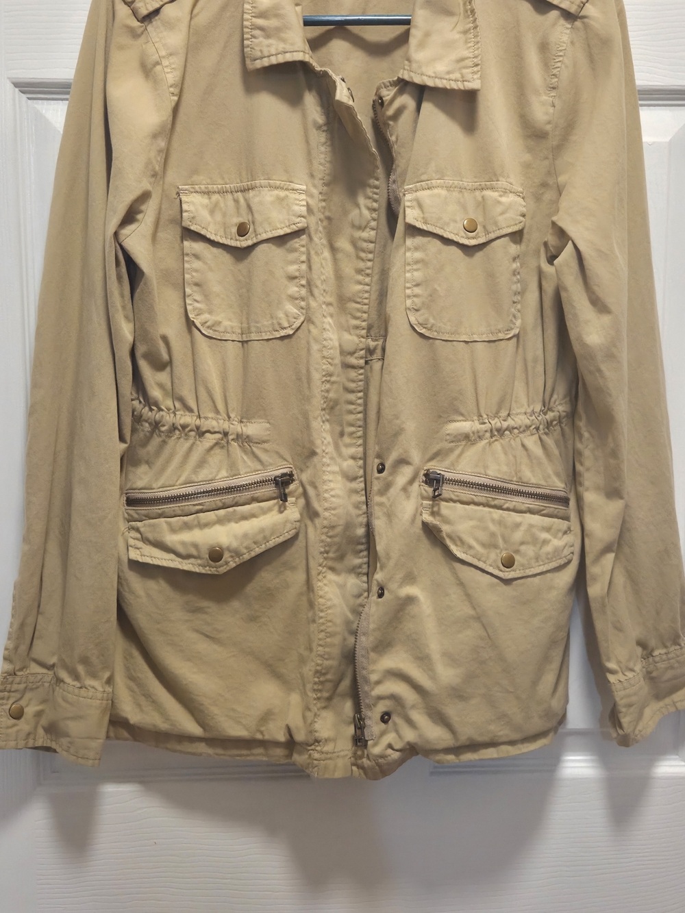 Velvet Beige Utility Jacket with Multiple Pockets